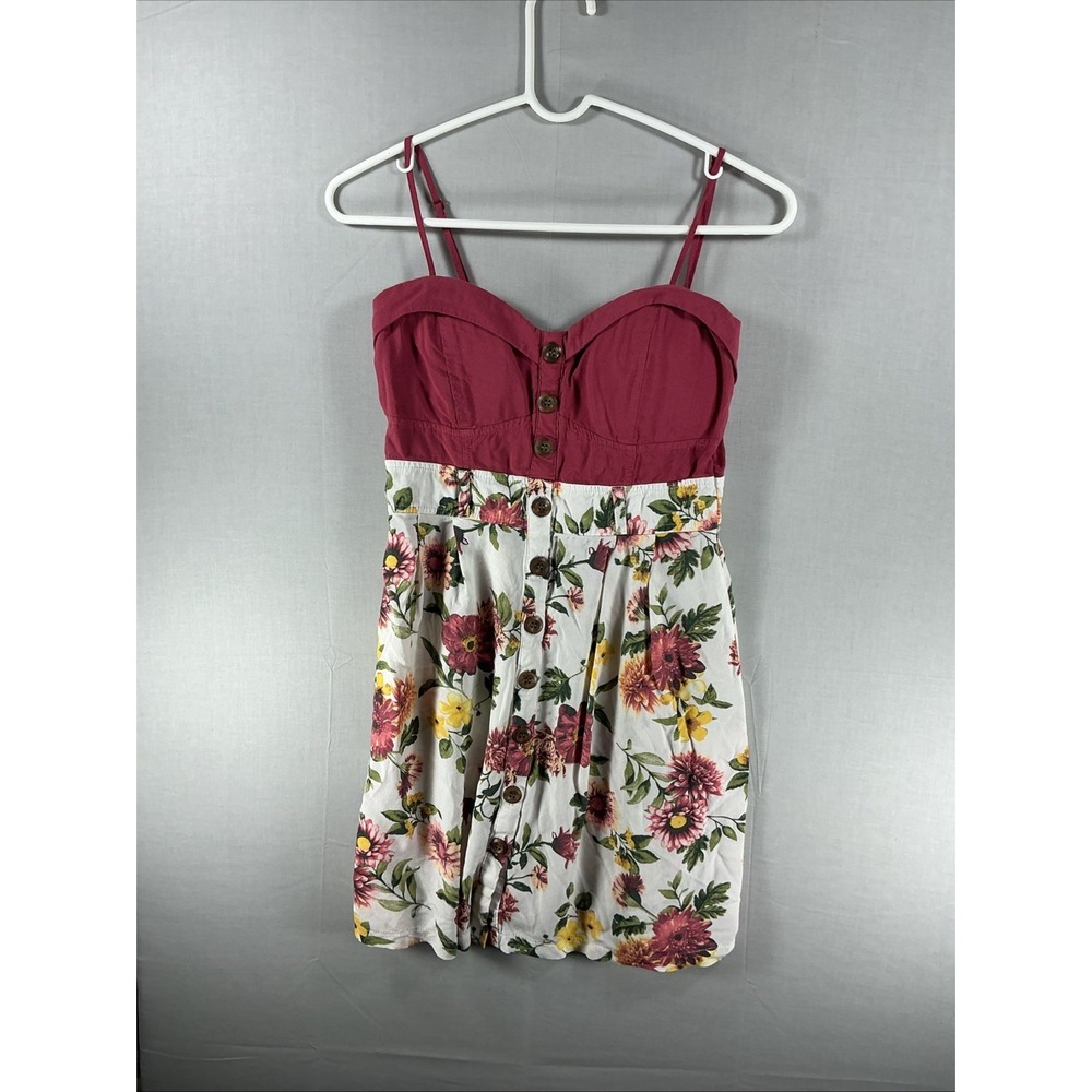 Wishful Park Dress Womens Floral Button Front Smocked Mini Size M Burgundy White